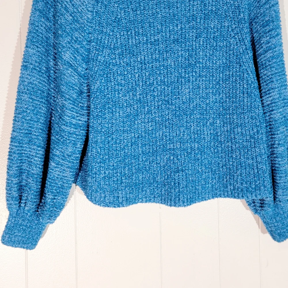 Free People Off The Shoulder Oversized Bright Blue Knit Sweater Small - Picture 2 of 5